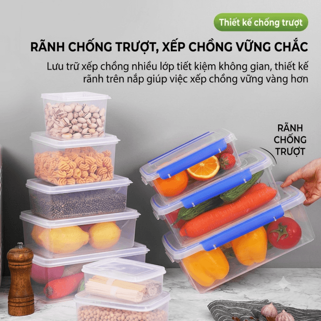 [NGUỒN SỈ TẬN GỐC] Hộp Nhựa Giữ Tươi Thương Mại Dày Dặn Trong Suốt - Hộp Bảo Quản Thực Phẩm Tủ Lạnh Khóa Đôi Cao Cấp Giá Sỉ — 5
