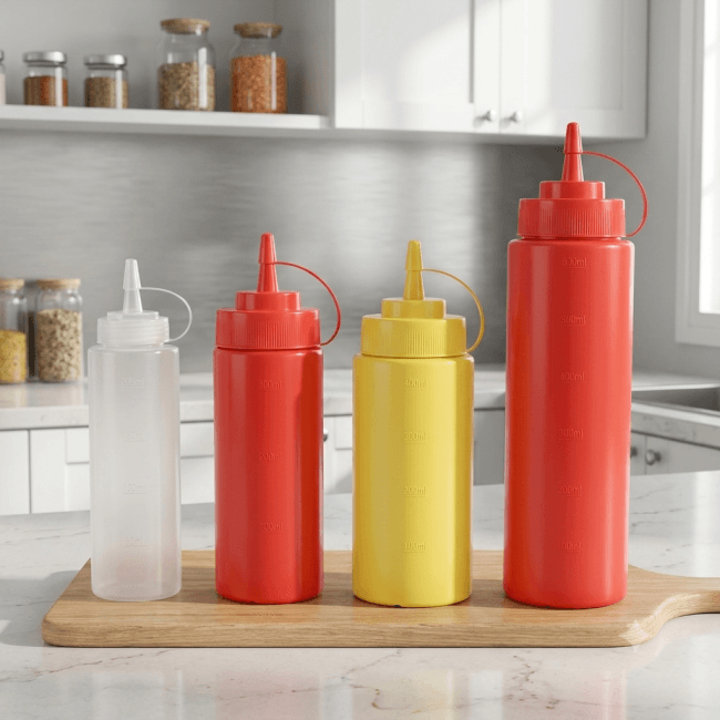 Chai Nhựa Bóp Đựng Nước Sốt Dày Cao Cấp - Bình Xịt Tương Cà Salad Gia Vị Miệng Nhọn Chống Rò Rỉ Cho Nhà Hàng Quán Ăn