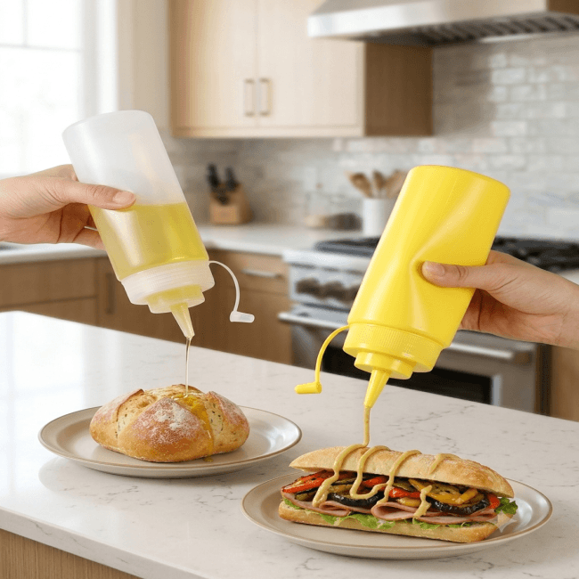 Chai Nhựa Bóp Đựng Nước Sốt Dày Cao Cấp - Bình Xịt Tương Cà Salad Gia Vị Miệng Nhọn Chống Rò Rỉ Cho Nhà Hàng Quán Ăn — 2