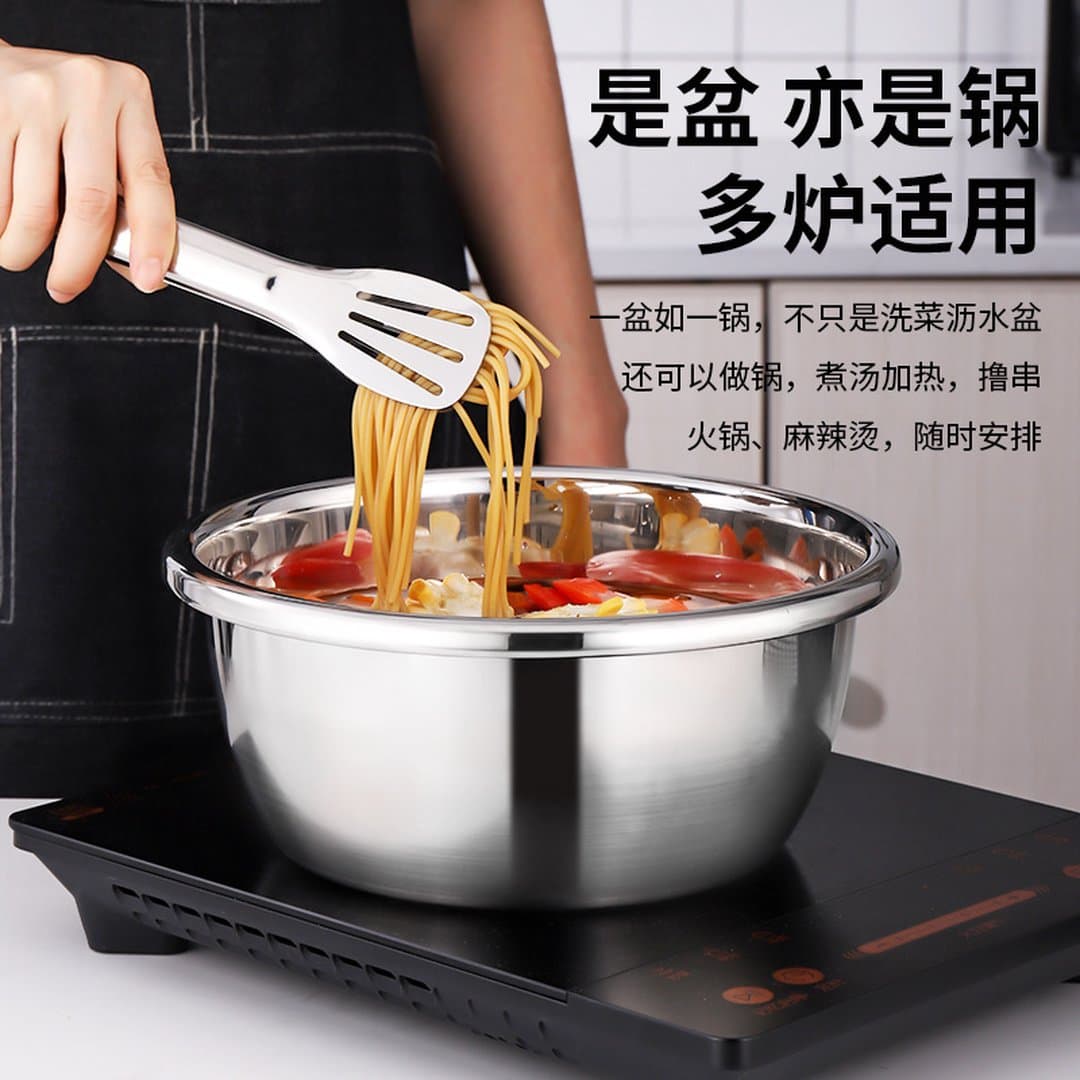 Rổ Inox Rửa Rau Củ Quả Cao Cấp - Chậu Vo Gạo Hai Tai Bằng Thép Không Gỉ Dày Dặn Tiện Lợi — 2