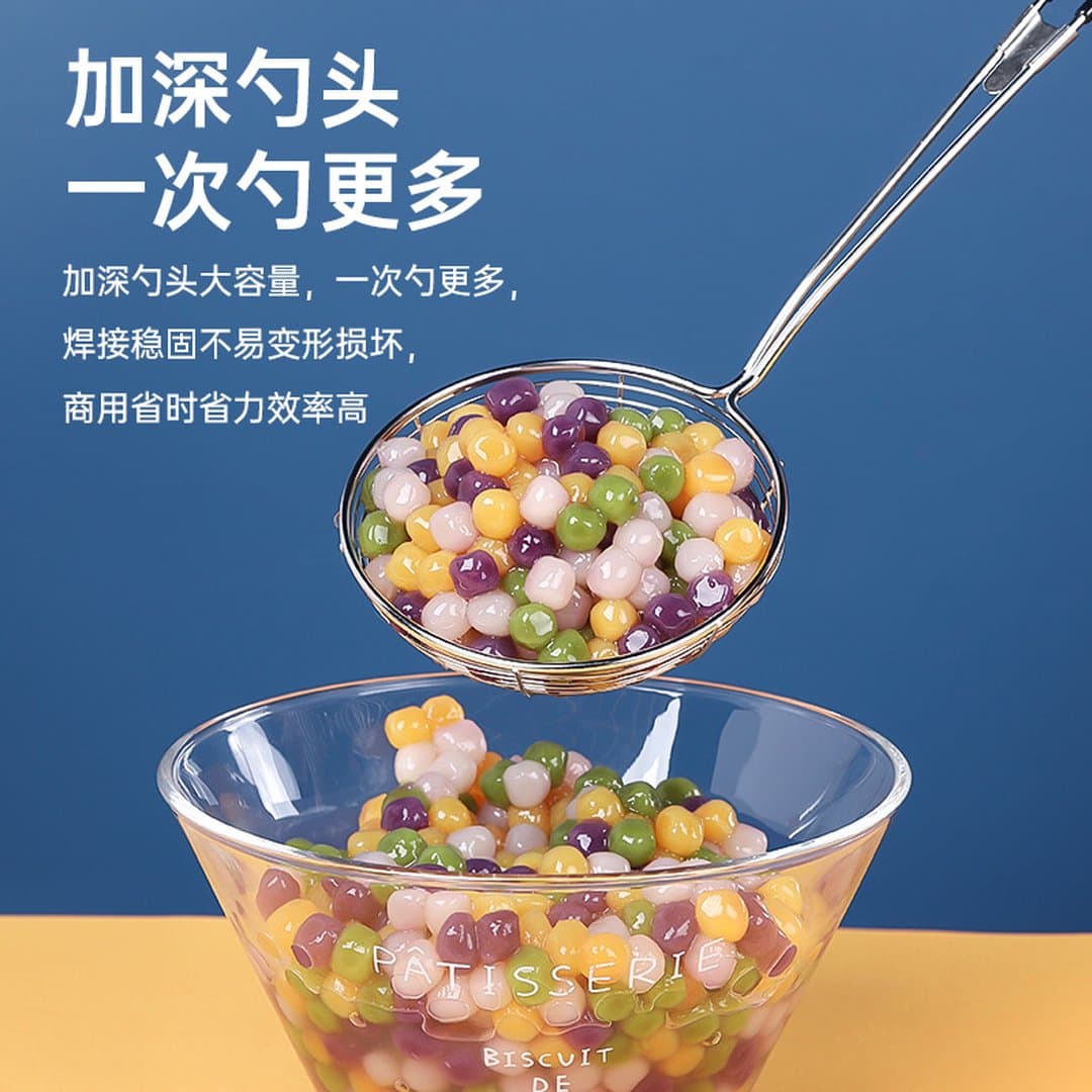 Muỗng Chao Trân Châu Inox Lỗ Lọc Cán Đỏ – Vớt Thạch, Ngọc Trai Chuyên Dụng Cho Quán Trà Sữa — 3